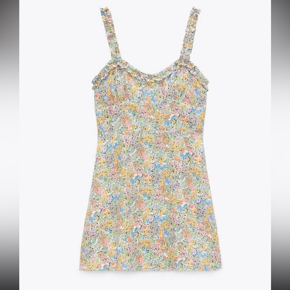 Zara Mini Floral Ruffle Strap Sweetheart Neckline Colorful Dress XXL - Picture 5 of 10